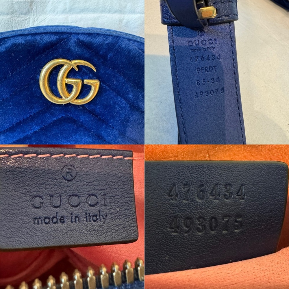 🔴SOLD🔴GUCCI Velvet Matelasse GG Marmont Belt Bag 85 34 Cobalt Blue - Picture 3 of 17
